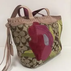 コーチ　7088　ポピーフォーピース　パッチワーク　シグネチャー　ピンク