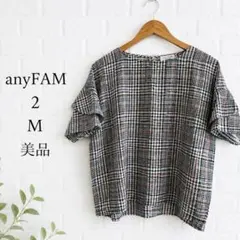 anyFAM 千鳥格子フリル袖ブラウス2 M 体型カバー　春夏　ゆったりのサムネイル