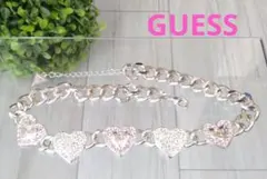 【美品】 GUESS ゲス ハートモチーフ ラインストーン シルバーネックレスのサムネイル