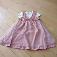 ピンク刺繍半袖ワンピース 120