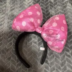 ディズニー　ミニーマウス ピンク水玉リボンカチューシャ