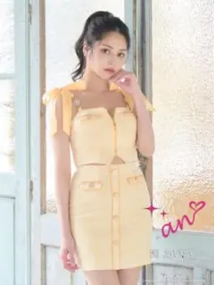 【新品未使用】 an ツイードビジューショルダーリボンスカートセットアップ M