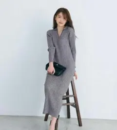 BASEMENT online 衿付き リブ ワンピース