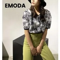 EMODA コンパクト2WAYニット 総柄 線画 ジャガード 春