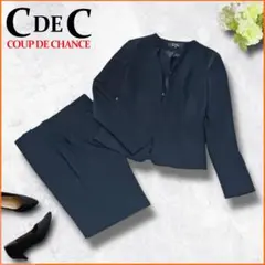 美品✨　洗える　クードシャンス　ノーカラー　パンツスーツ　セットアップ　紺　S
