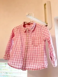 プティマイン　90 チェック柄シャツ　ピンク