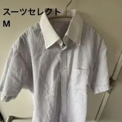 スーツセレクト　ワイシャツ　半袖　M 青　ストライプのサムネイル