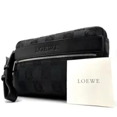 極美品 ロエベ クラッチバッグ アナグラム 総柄 小物入れ ロゴ メンズ 黒