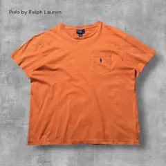 2922 古着ポロバイラルフローレンポケットTシャツ刺繍ロゴシングルステッチ橙L