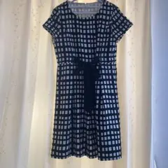 ELLE黒と白のチェック柄 半袖ワンピース サイズ40