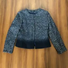 StyleNote ツイードノーカラージャケット ネイビー系