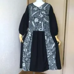 ともちん様専用 着物リメイク 大島紬のワンピース 秋名バラ×黒無地