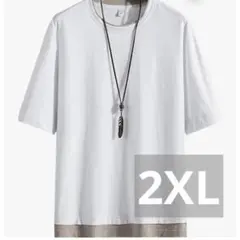 夏服 メンズ tシャツ 半袖 無地 重ね着風 大きいサイズ ゆったり 五分袖