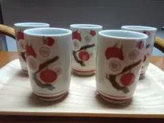 湯呑み茶碗　5客　梅柄　茶器　和食器　昭和