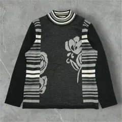 ニット ニットセーター 花柄 モノトーン モダン 総柄 vintage レトロ