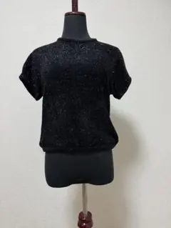 ラメニット 半袖トップス ブラックのサムネイル