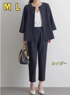 パンツセットアップ　セレモニースーツ　通勤　入学式スーツセットネイビー
