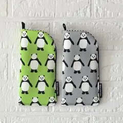 めがねケース＊パンダ柄・ライトグリーンとグレー