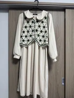 Mariedam ワンピース レース ベスト付き ナチュラル アイボリー