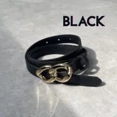 セール★レディース 細めベルト 黒 ゴールド ダブルリング シンプル ブラック