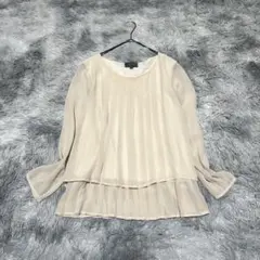 【フィールドドリーム】プリーツブラウス ベージュL 重ね着風 シアー素材【美品】のサムネイル