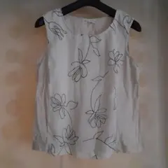 Eglantine トップス フラワープリント ノースリーブシャツ ホワイト 白