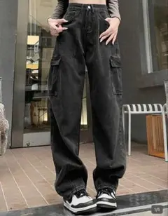 ウィメンズ ハイウエスト ルーズ ワイドレッグ ジーンズ パンツ カジュアル