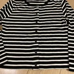 黒白ストライプ ボタン付きカーディガン