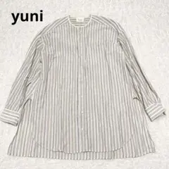 yuni ユニ　バンドカラー ストライプ コットン ギャザー ブラウス　シャツのサムネイル