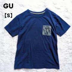 GU　半袖Tシャツ　カモフラ柄ポケットあり　　ネイビー　メンズ【S】