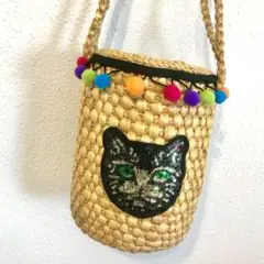 猫ちゃんキラキラスパンコールデコバケットかごバッグ　新品