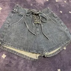 ウエスト編み上げデニムショートパンツ　サイズL