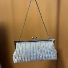 シルバー ビーズクラッチバッグ パーティーバッグ
