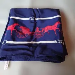 ネイビー馬車デザインシルクスカーフ