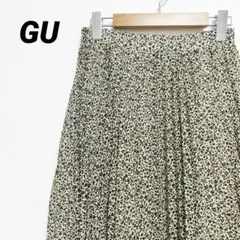 ジーユー 花柄プリーツ ロングスカート【M】裏地付き ベージュ フレア フラワー