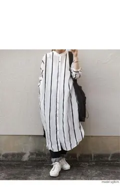 antiqua ストライプ ロングシャツワンピース