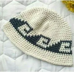 2 コットン　波柄　9 クラッシャーハット　クロシェハット　バケットハット