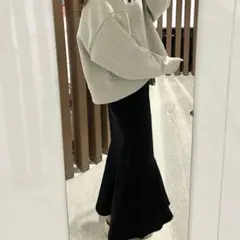 美品(M)ロングスカート/フレア/ペプラム/マーメイド/黒/ミディ丈/ブラック