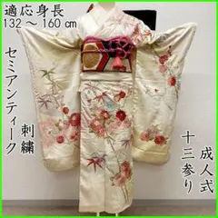 502aj1◎振袖&袋帯 セミアンティーク 刺繍 成人式 結婚式 十三参り◎