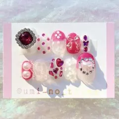 現品あり　ネイルチップ　個性派　ビジュー　ピンク　ガーリー　韓国　キラキラ