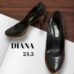 DIANA クロコ型押し レザー 10cmヒール パンプス ブラック 24.5