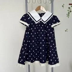 ビンテージ 小さな淑女　日本製セーラーカラー 水玉模様 半袖ワンピース　　120