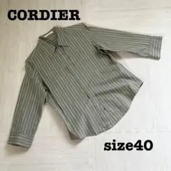 CORDIER 七分袖　シャツ　ブラウス　ストライプ　グリーン
