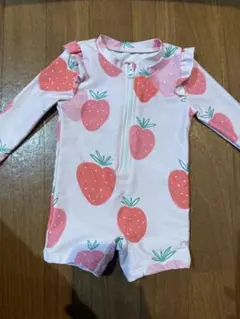 いちご柄 ベビー水着 帽子付き 6-9M