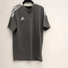 adidas ボタン付き グレー ポロシャツ Oサイズ　黄ばみ有り