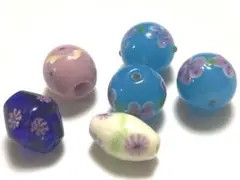 とんぼ玉 6個セット 花柄 アクセサリーパーツ