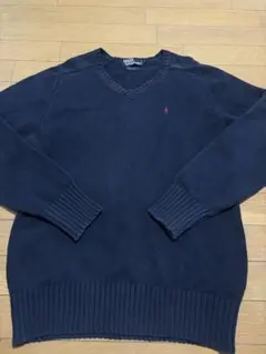 90s Polo by Ralph Lauren ネイビー Vネックセーター M