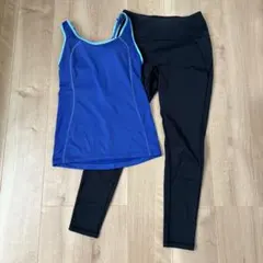 タンクトップ　レギンス　2点セット　無地　ヨガ　ヨガウェア　青　ユニクロ
