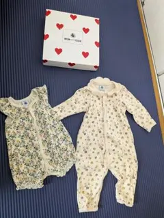 【美品】プチバトー　花柄ロンパース2点セット　60cm ＆　74cm