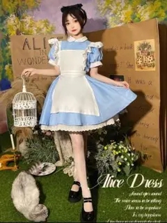 アリスコスプレセット 【パニエ・カチューシャ・時計・ワンピース】